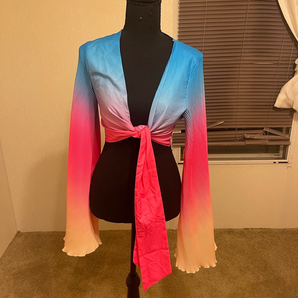 SHEIN Blue and Pink Ombre Crop Top